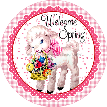 Wreath Sign, Easter Lamb, Round Easter Sign, Spring Sign, DECOE-511, Sign For Wreath, DecoExchange - DecoExchange